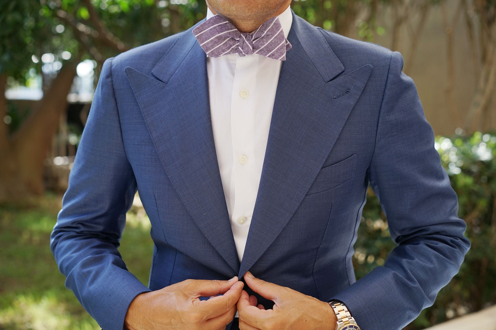 Tyrian Linen Purple Pinstripe Diamond Self Bow Tie