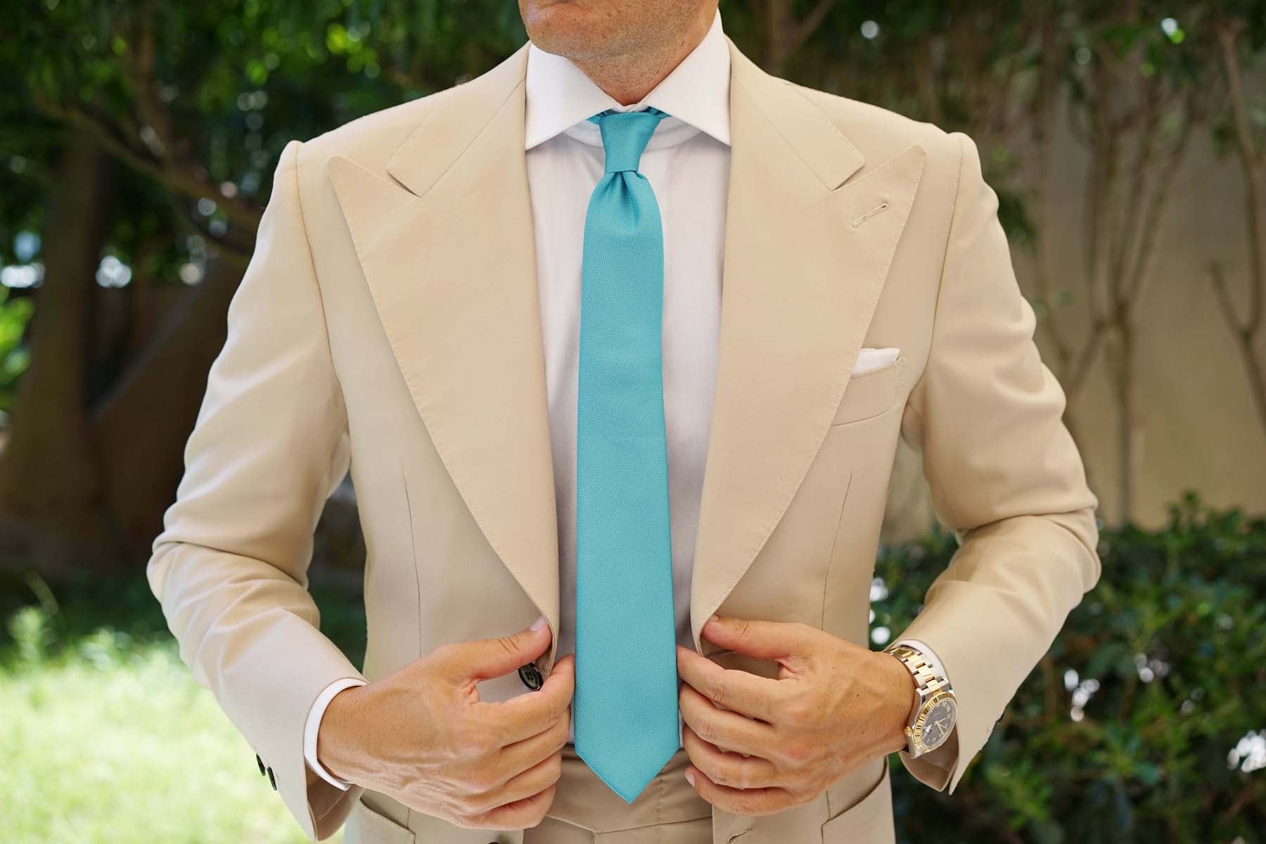 Aqua Blue Malibu Weave Skinny Tie