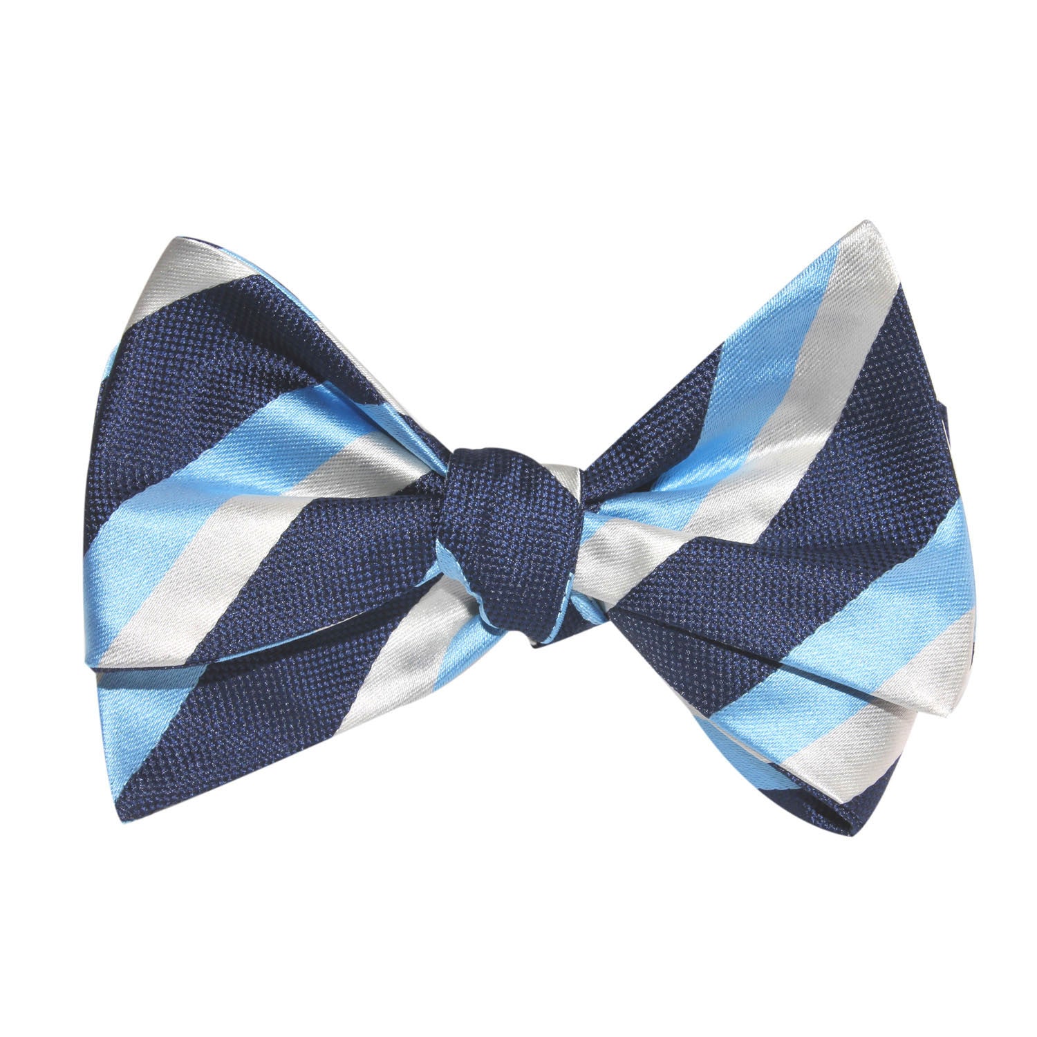 White Navy and Light Blue Striped Bow Tie Untied