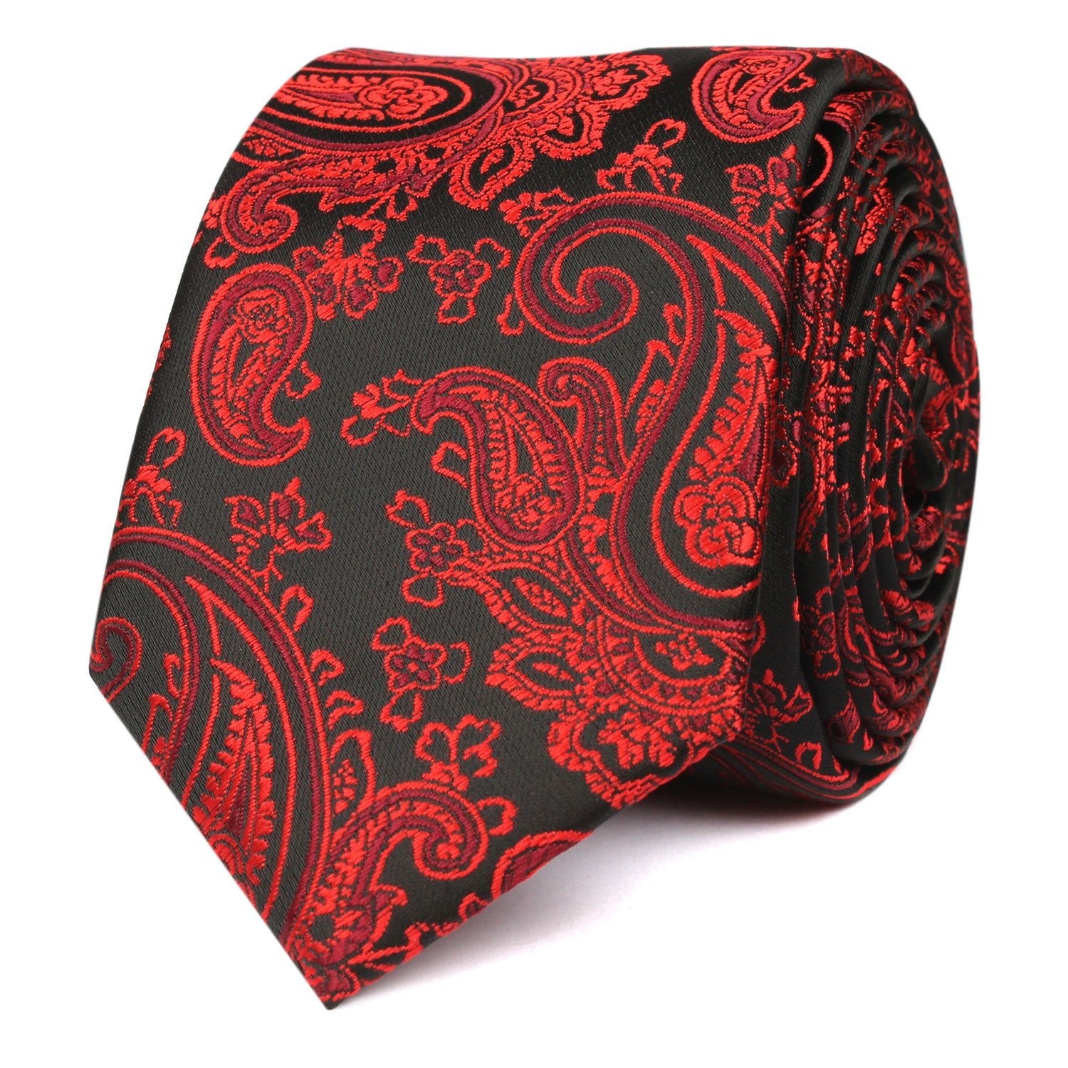 Paisley Red and Black Skinny Tie