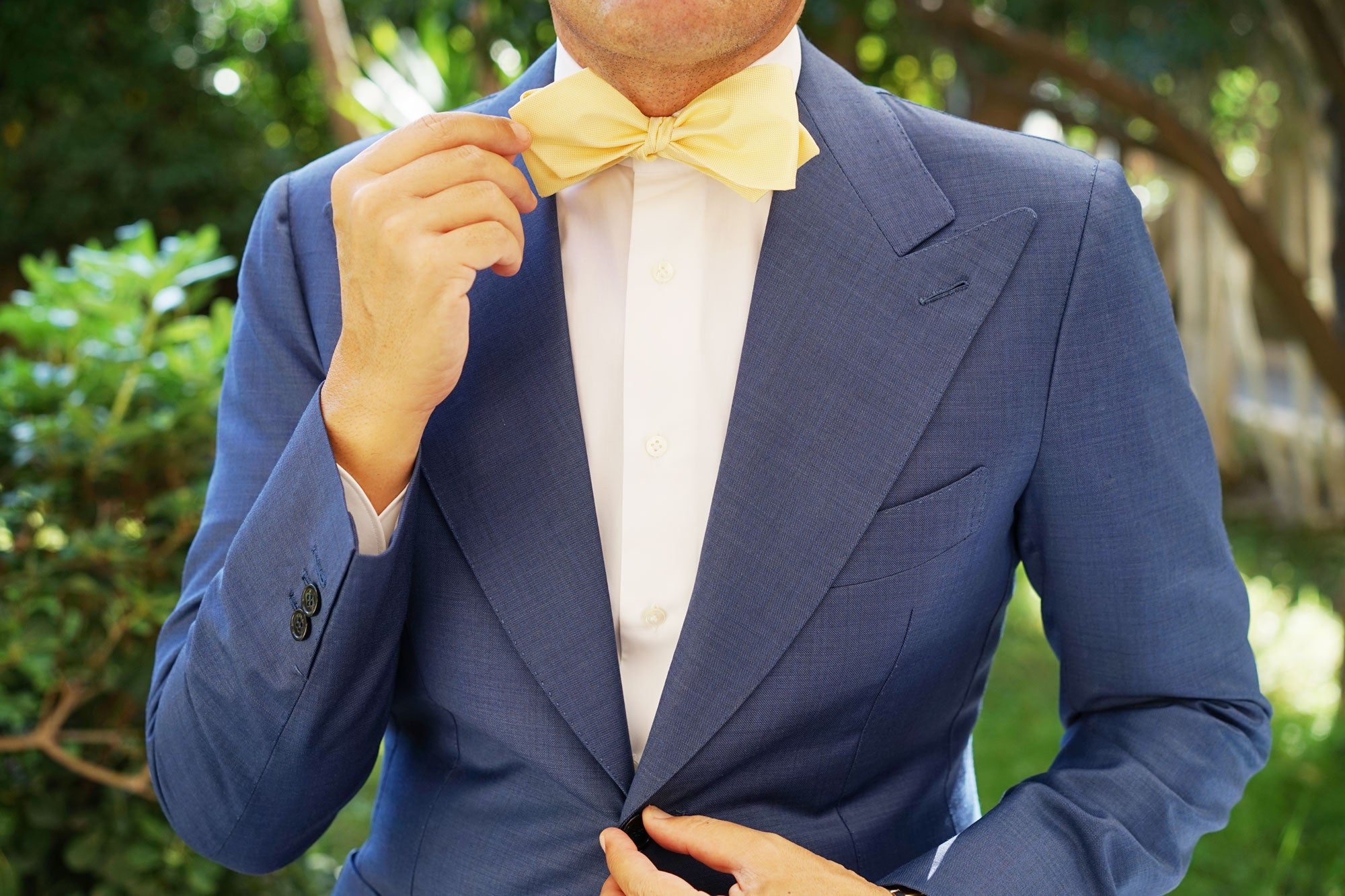 Light Yellow Self Tie Diamond Tip Bow Tie