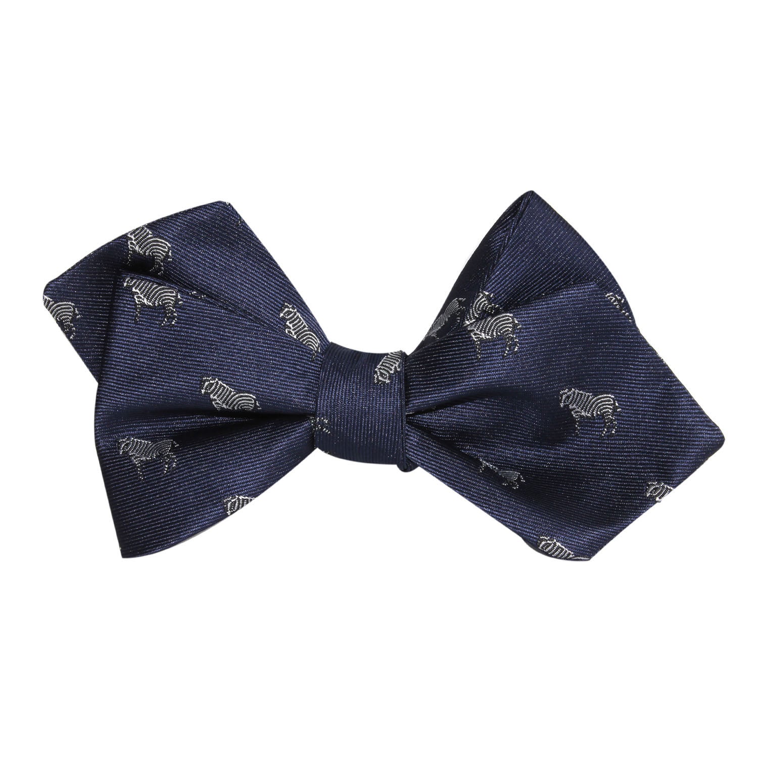 Navy Blue Zebra Self Tie Diamond Tip Bow Tie