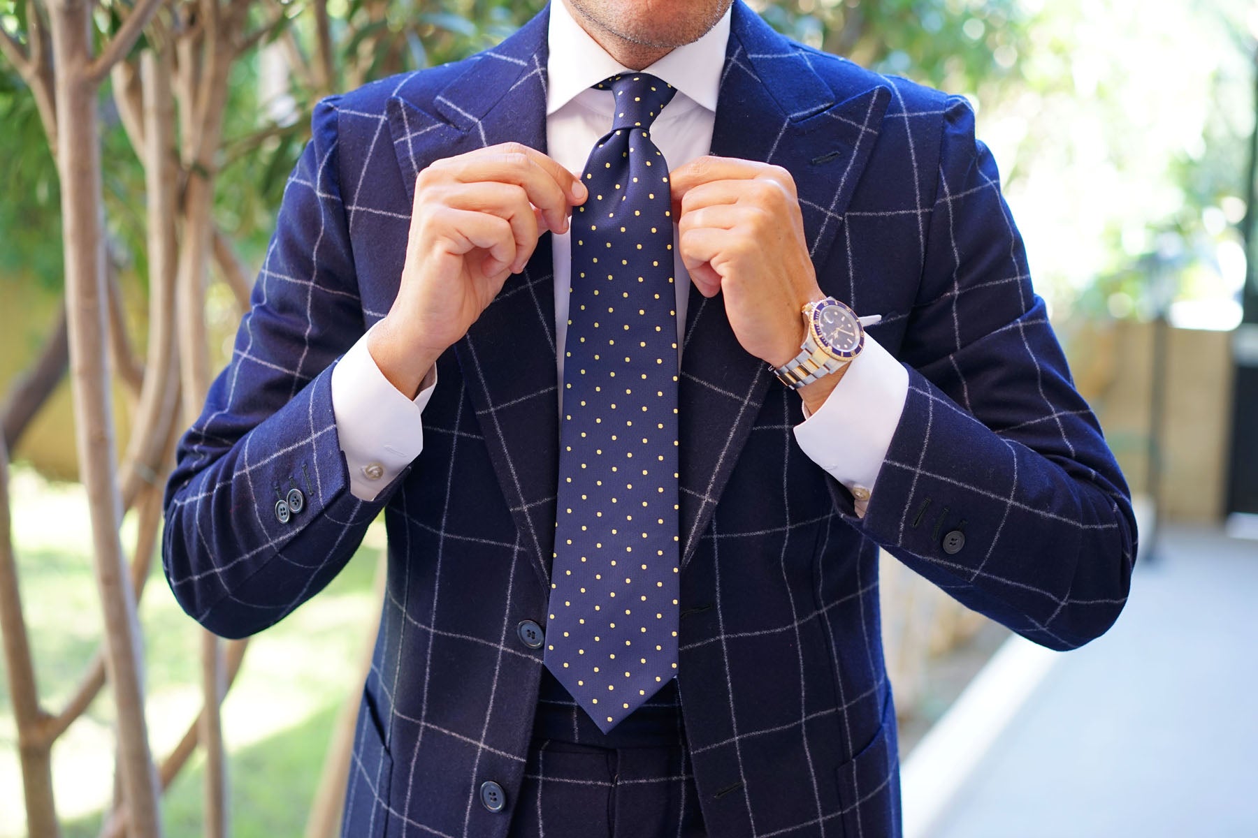 Navy Blue with Yellow Polka Dots Necktie