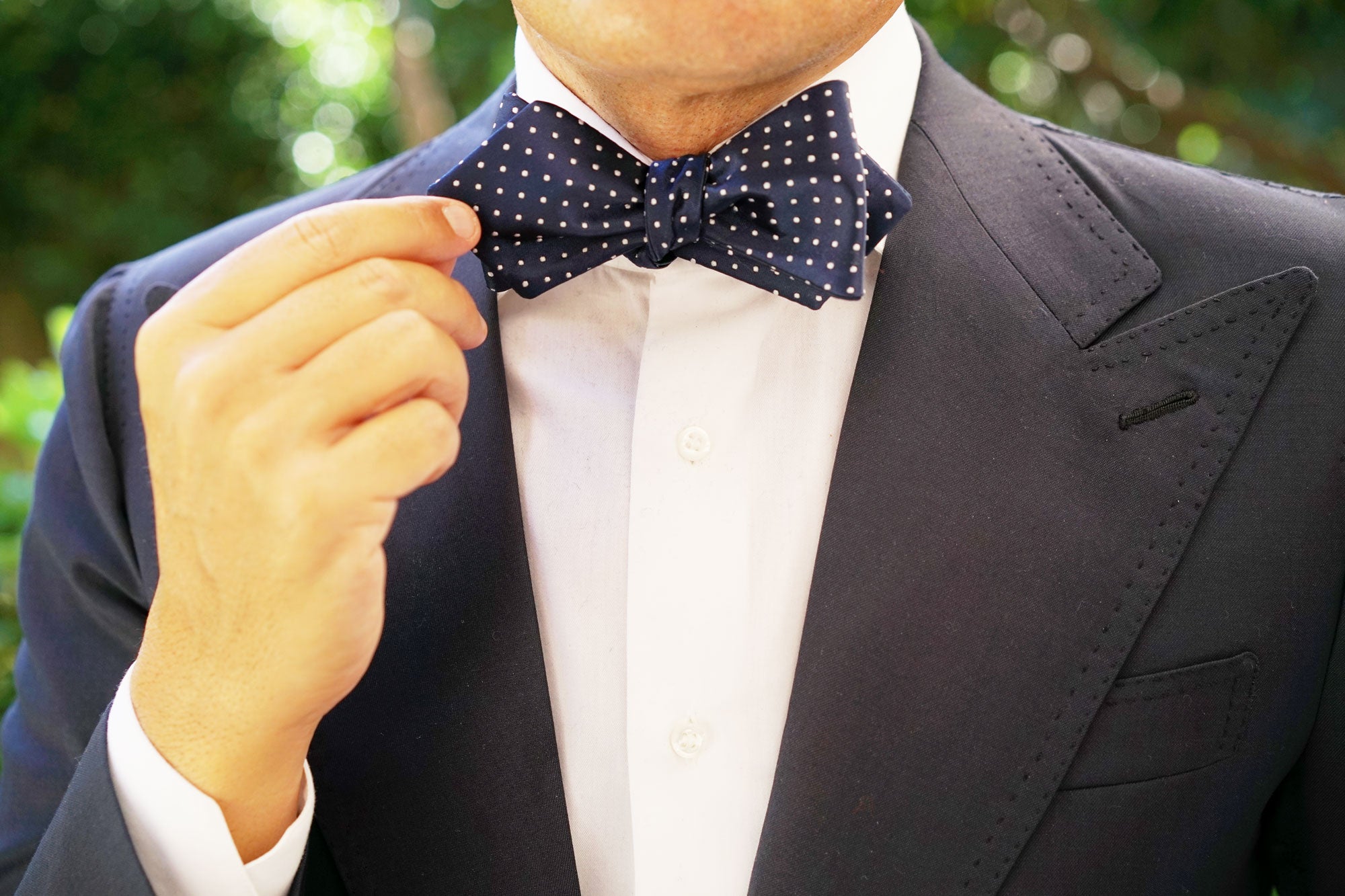 Midnight Blue Mini Pin Dots Diamond Self Bow Tie