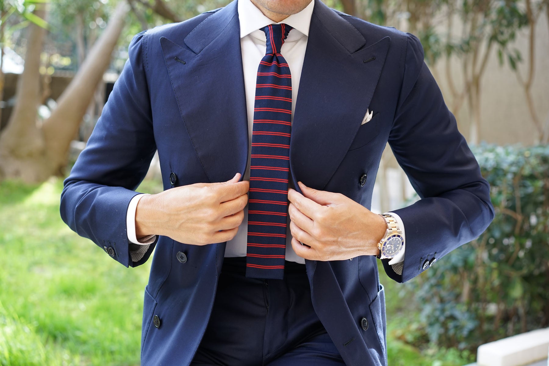 Lester Navy Blue with Red Striped Knitted Tie