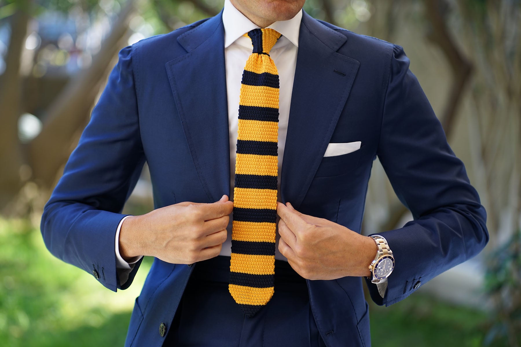 Pineapple Yellow Striped Knitted Tie