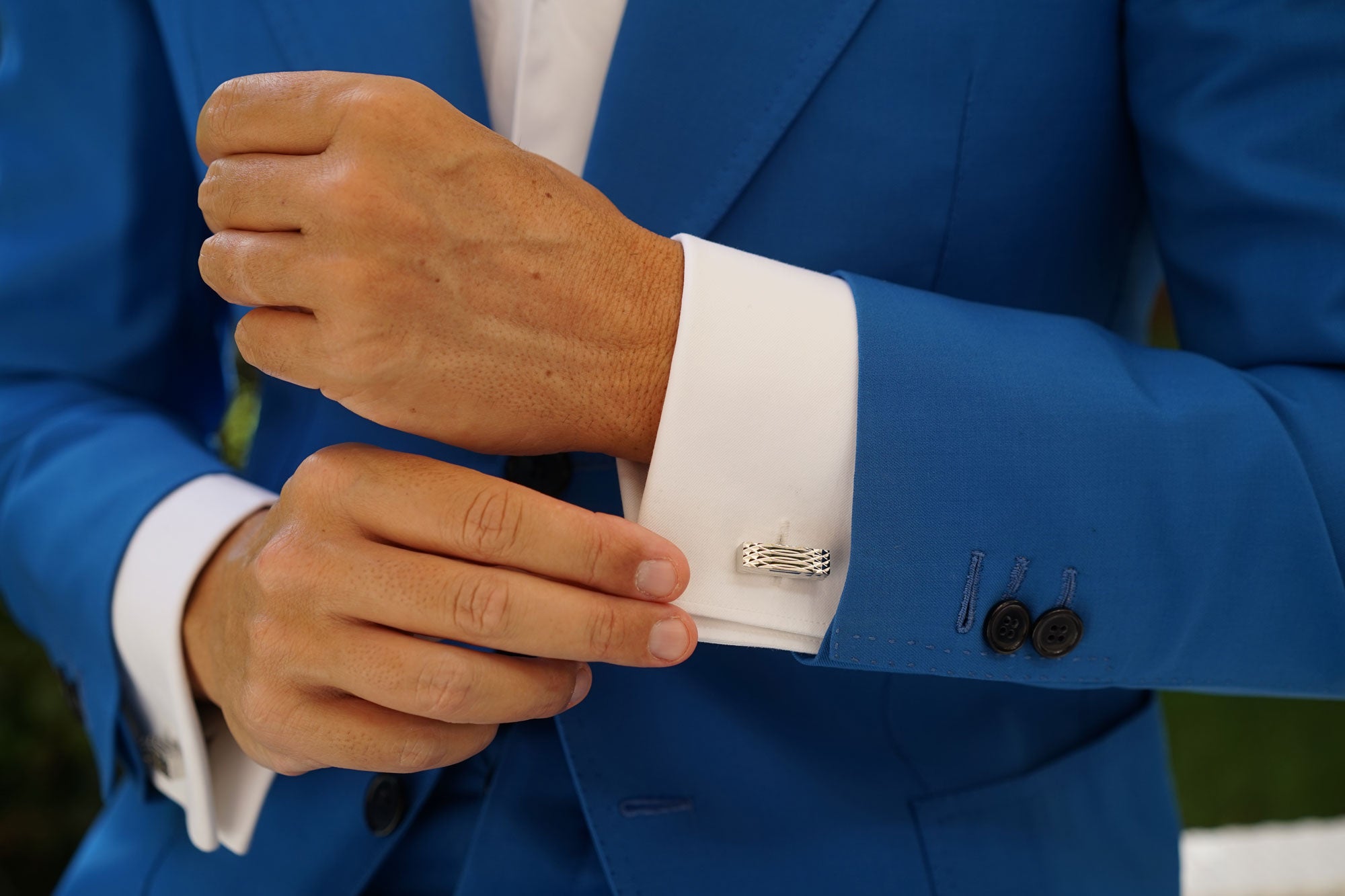 Silver Rectangular Cylinder Groove Cufflinks