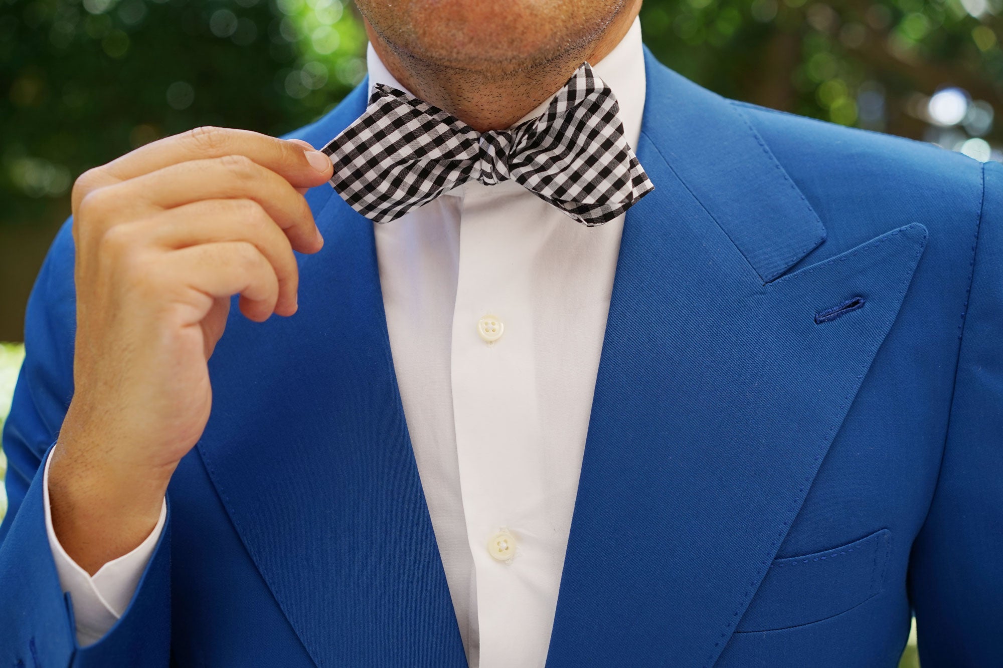 Black & White Gingham Cotton Self Tie Diamond Bow Tie