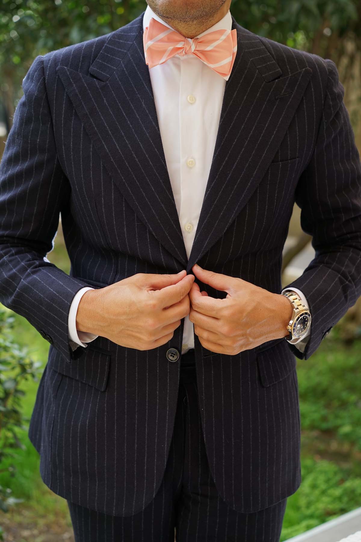 Peach Striped Self Bow Tie