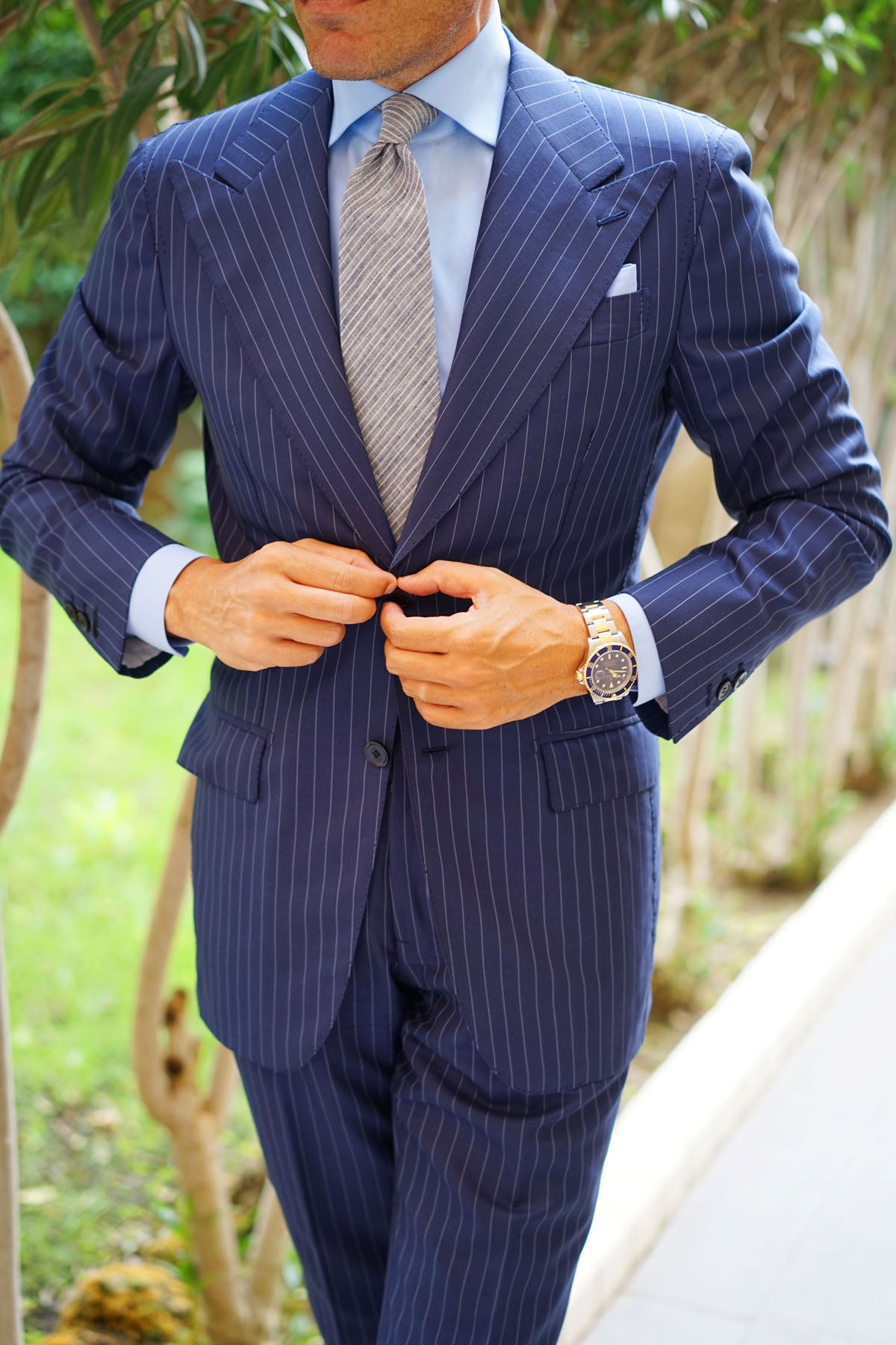 Blue Dry Cold Linen Pinstripe Tie