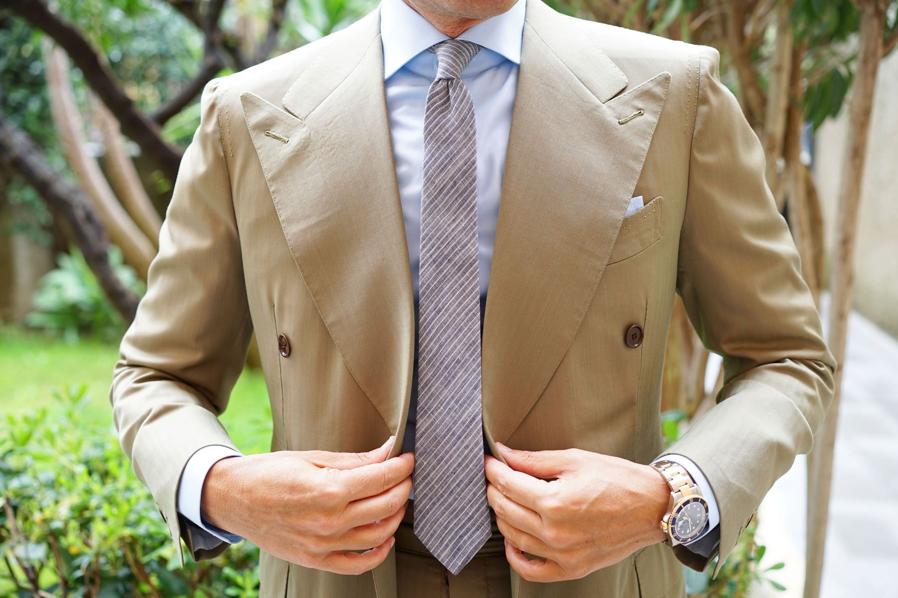 Blue Dry Cold Linen Pinstripe Skinny Tie