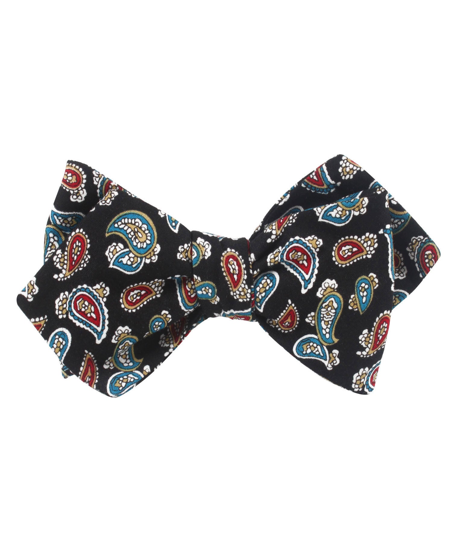 Black Twisted Teardrop Paisley Diamond Self Bow Tie