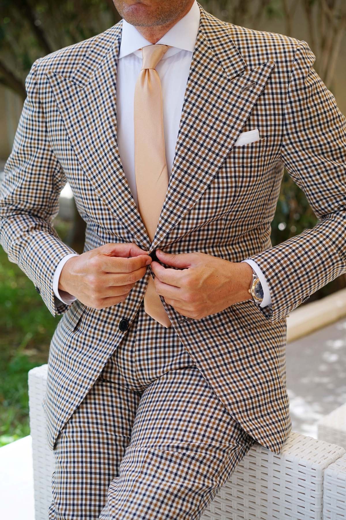 Champagne Gold Basket Weave Skinny Tie