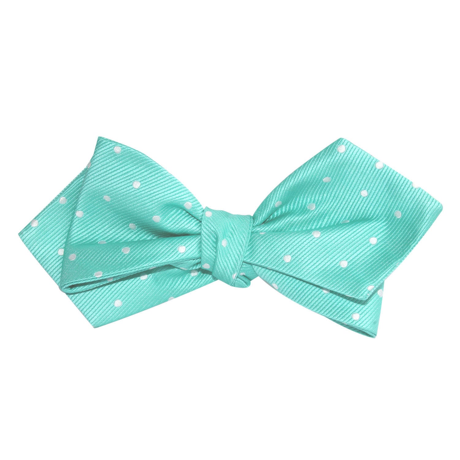 Seafoam Green with White Polka Dots Self Tie Diamond Tip Bow Tie