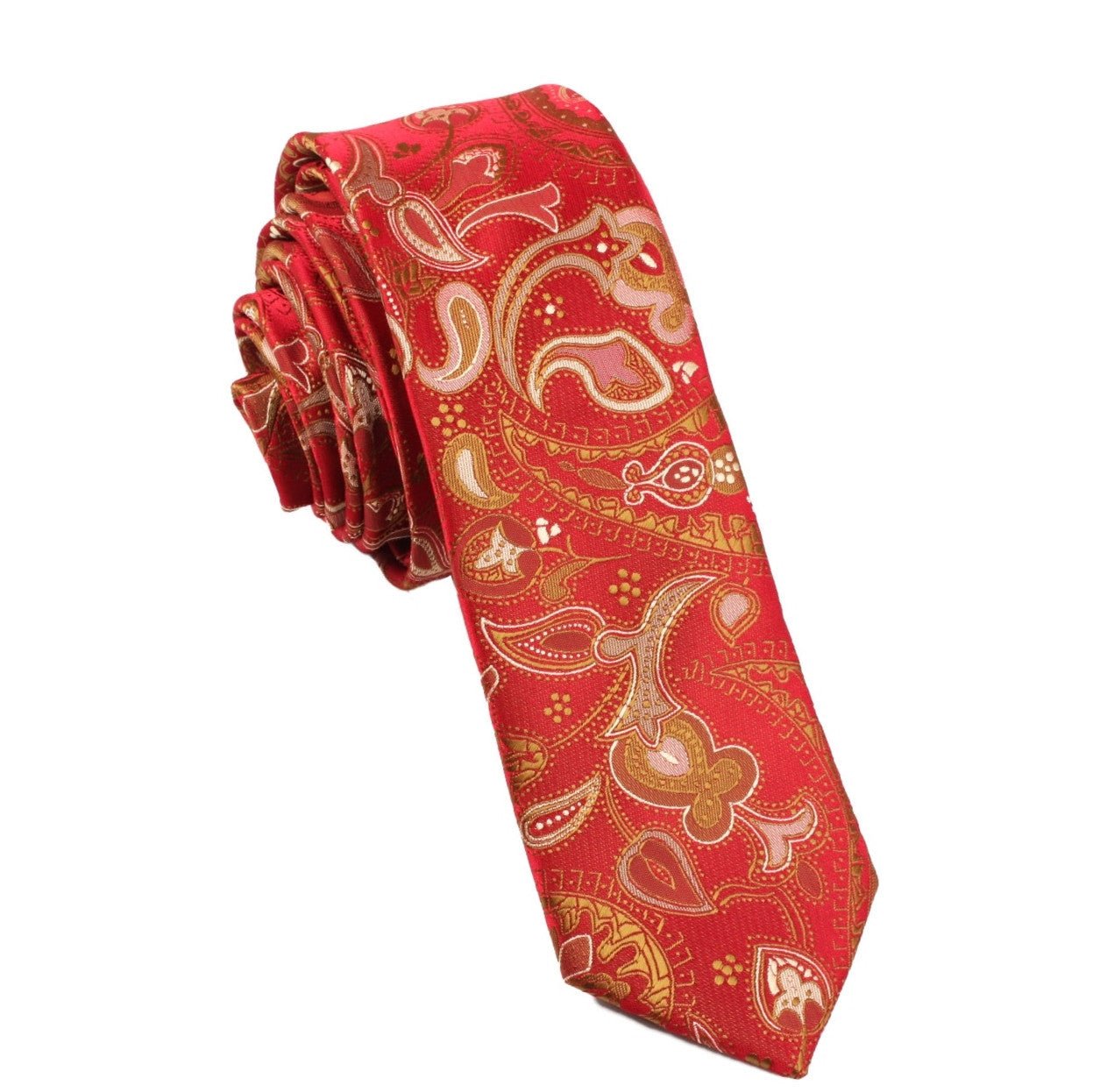 Paisley Maroon with Brown Skinny Tie