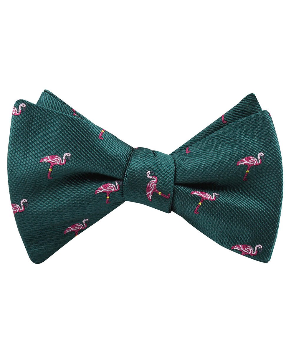 Caribbean Royal Green Flamingo Self Bow Tie