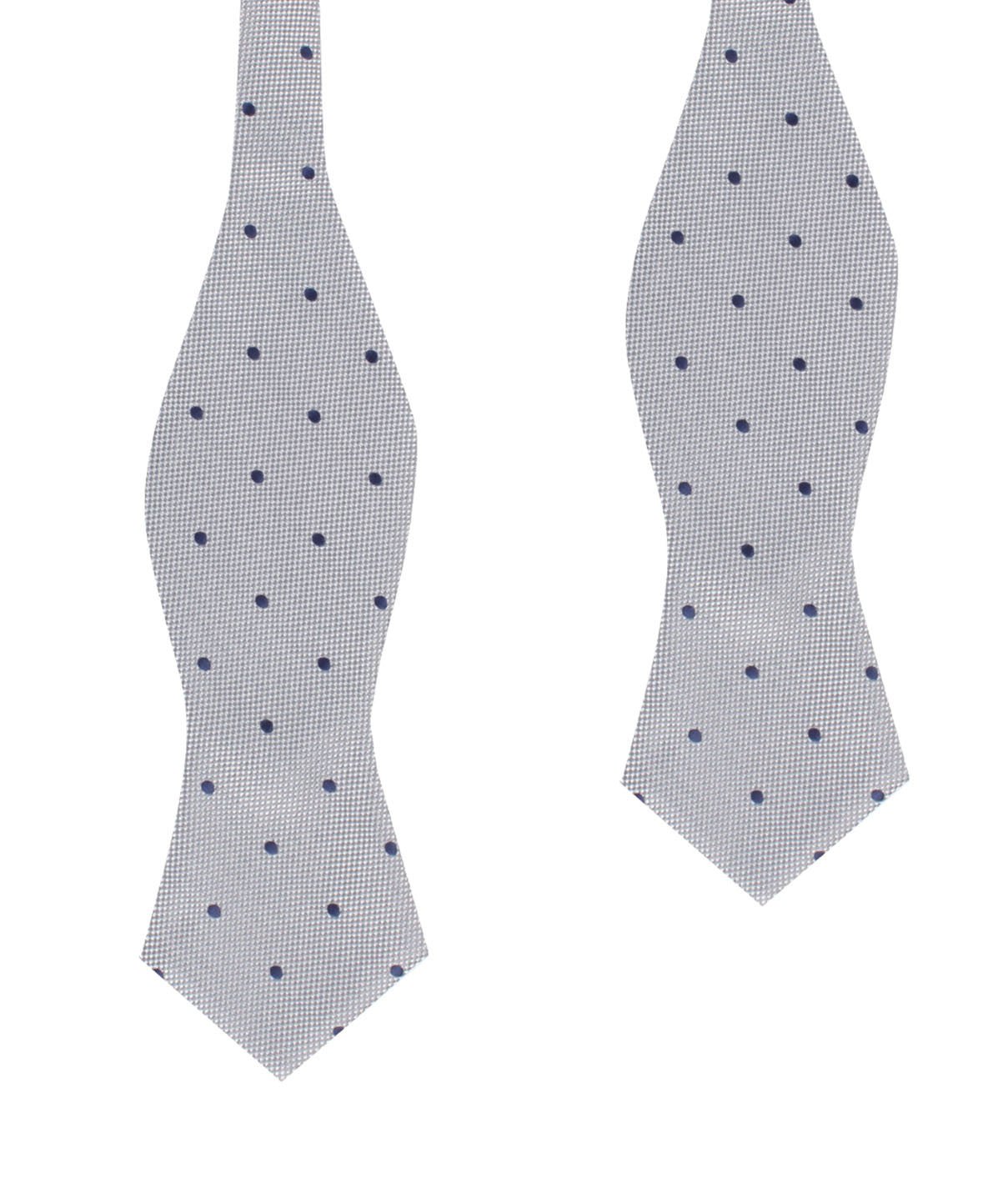 Grey with Navy Blue Polkadots Textured Self Tie Diamond Tip Bow Tie