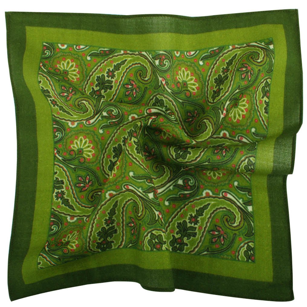 The Duke Green Paisley Wool Pocket Square