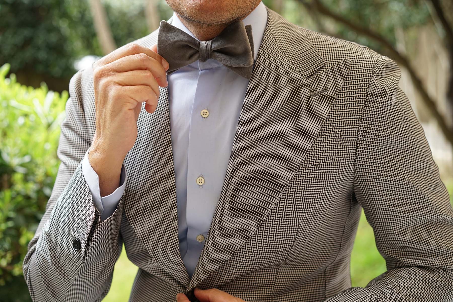 Grey Velvet Self Bow Tie