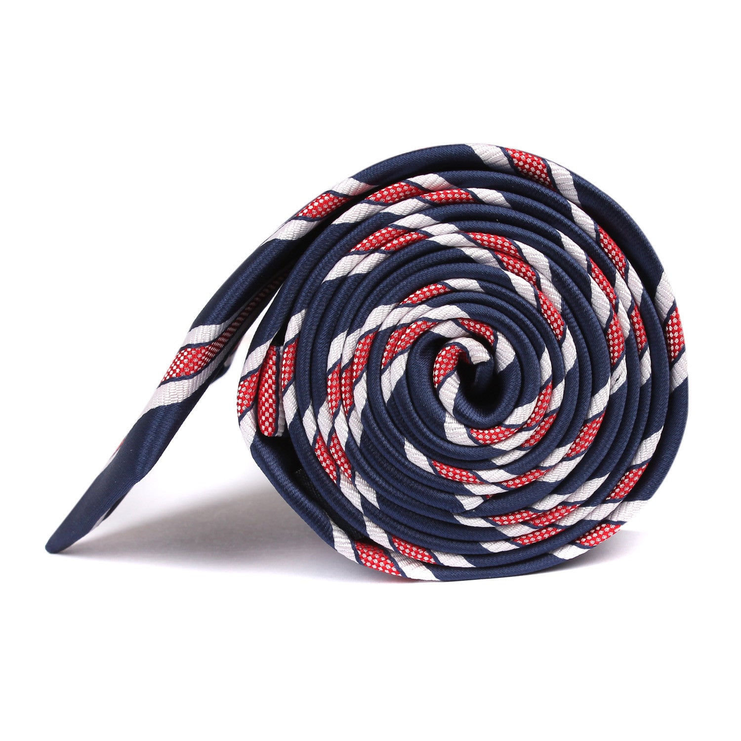 Navy Blue Skinny Tie with Red Stripes