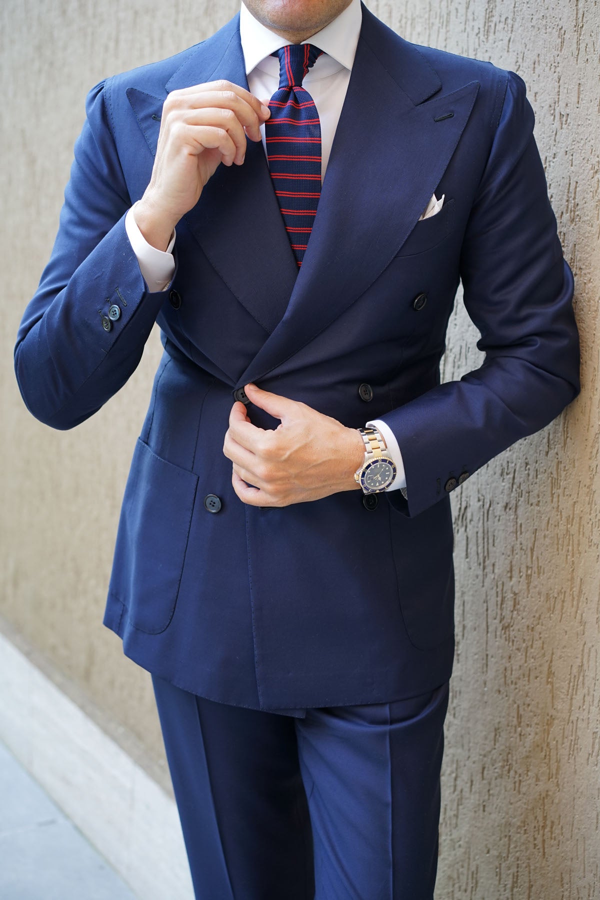 Lester Navy Blue with Red Striped Knitted Tie