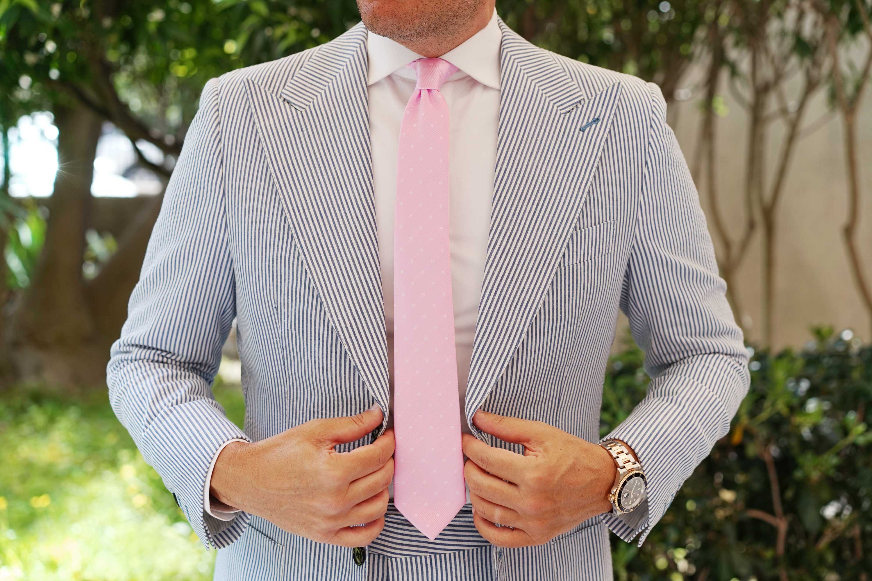 Soft Pink Polka Dots Skinny Tie