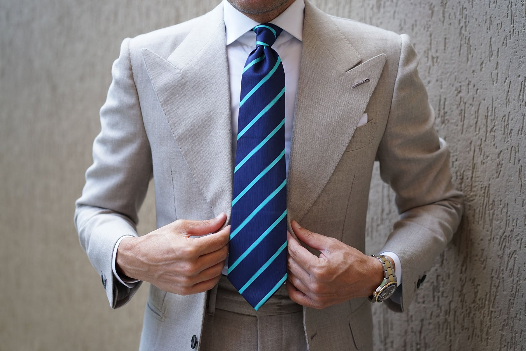 Navy Blue Tie with Striped Light Blue