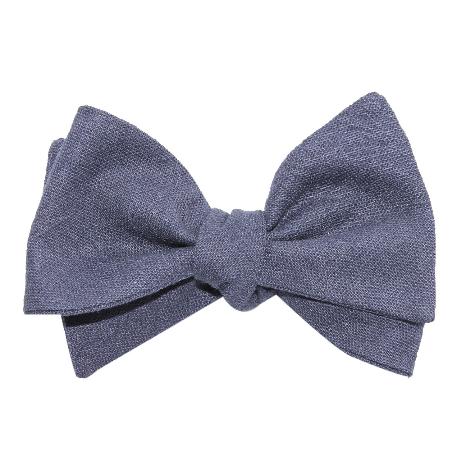 Navy Blue Slub Linen Self Tie Bow Tie