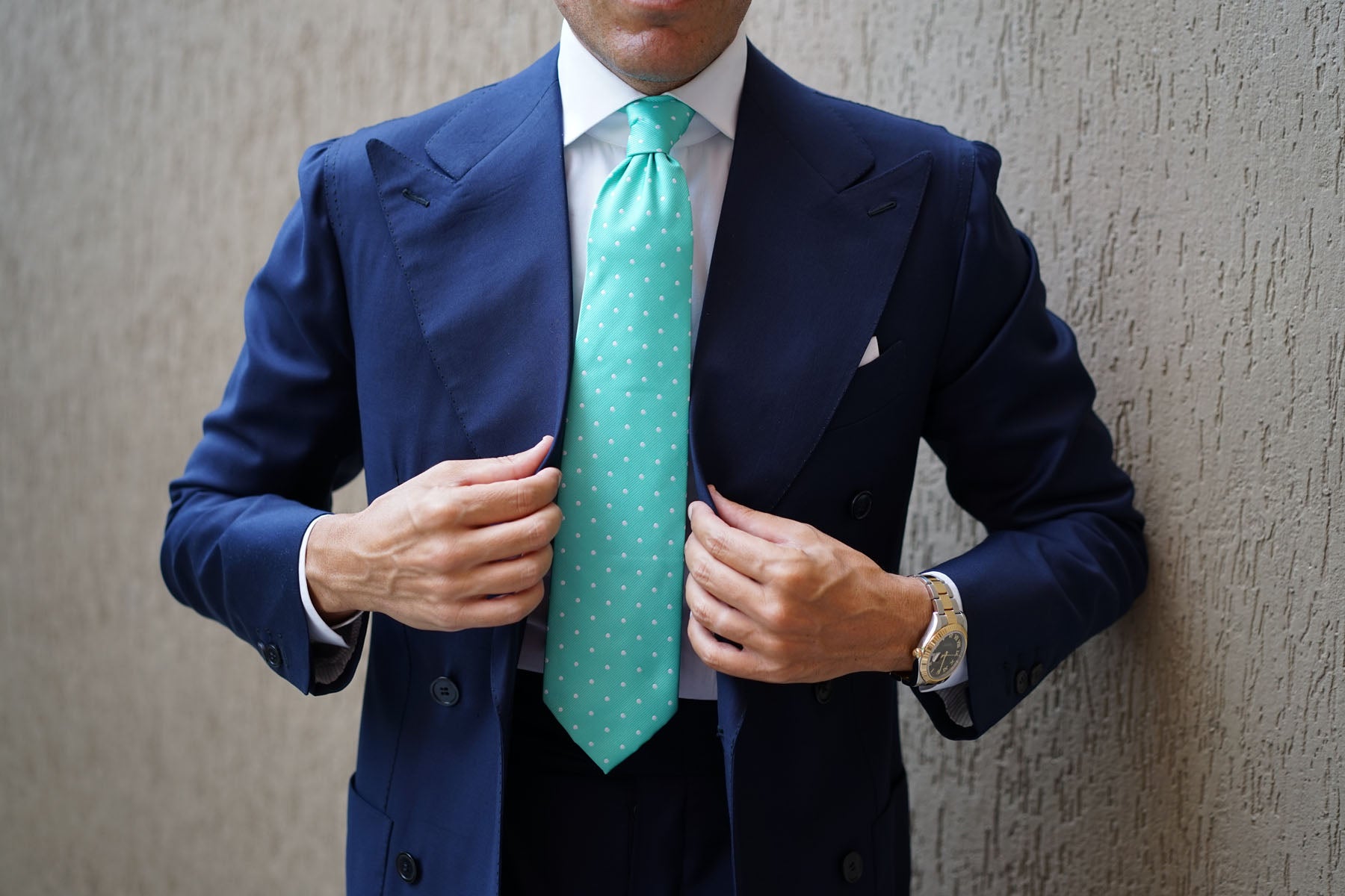 Seafoam Green with White Polka Dots Necktie