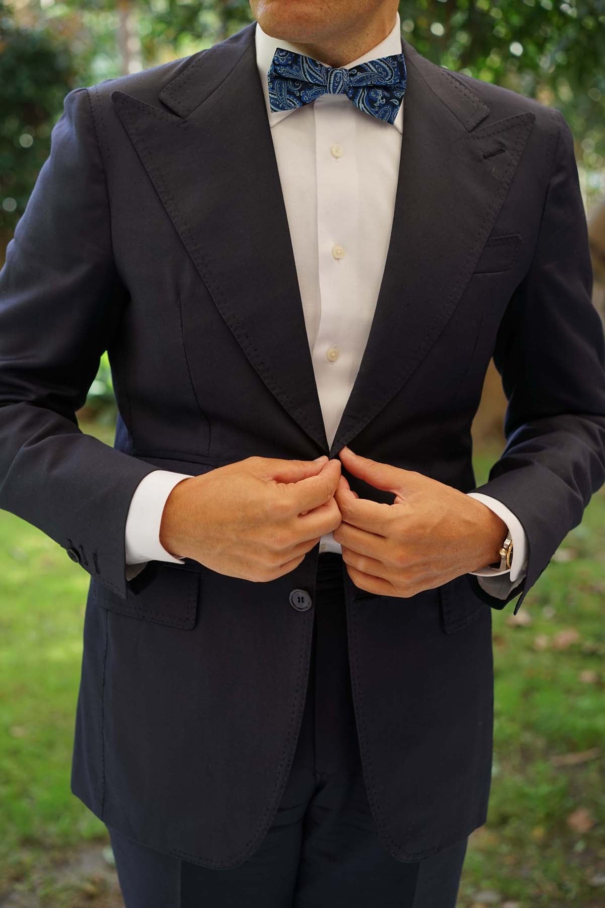 Paisley Black and Blue Bow Tie