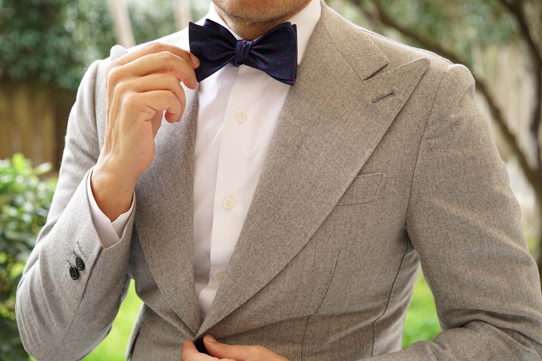 Burgundy Mini Dots on Navy Blue Self Bow Tie