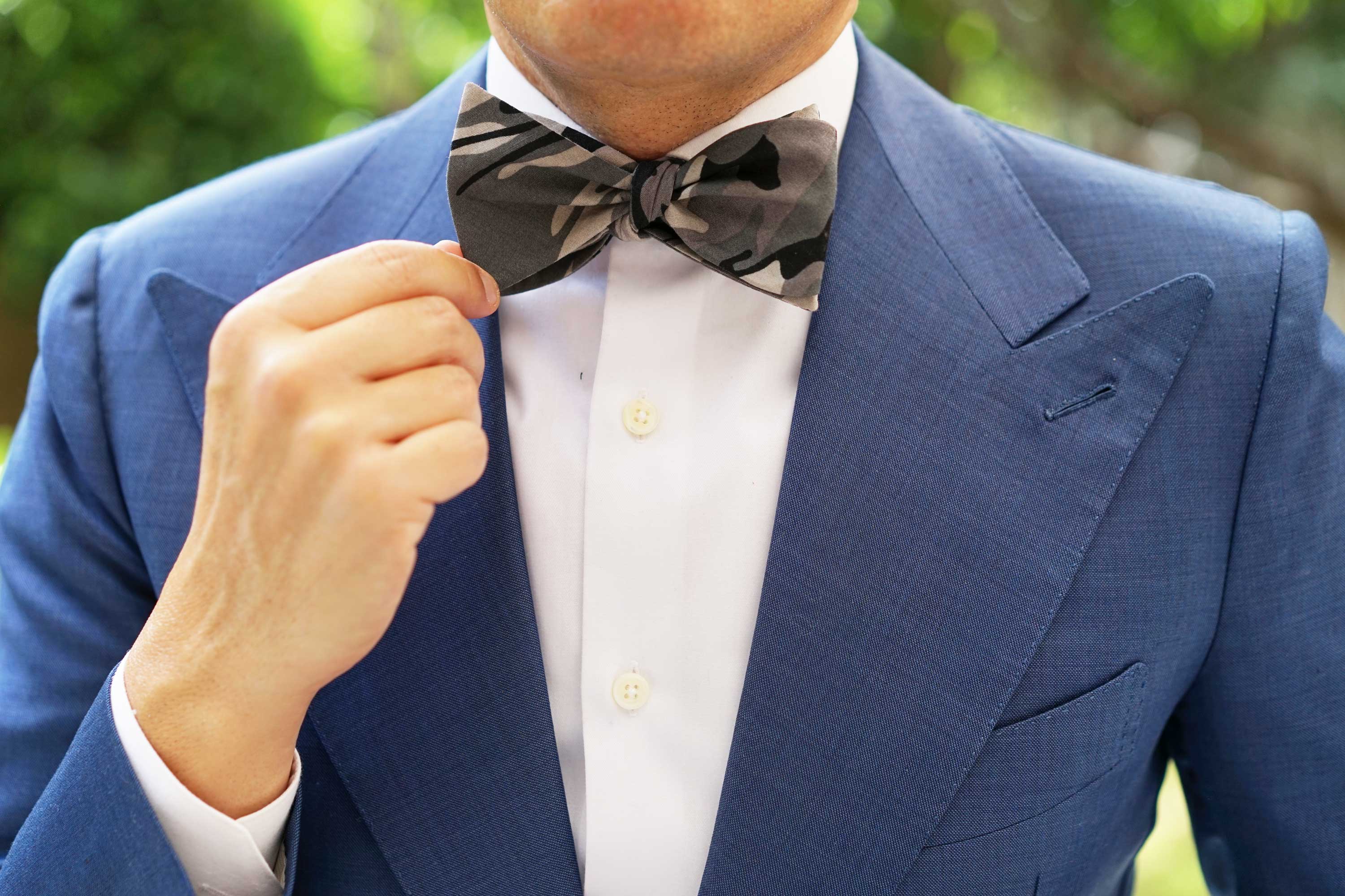 Grey Camo Self Bow Tie