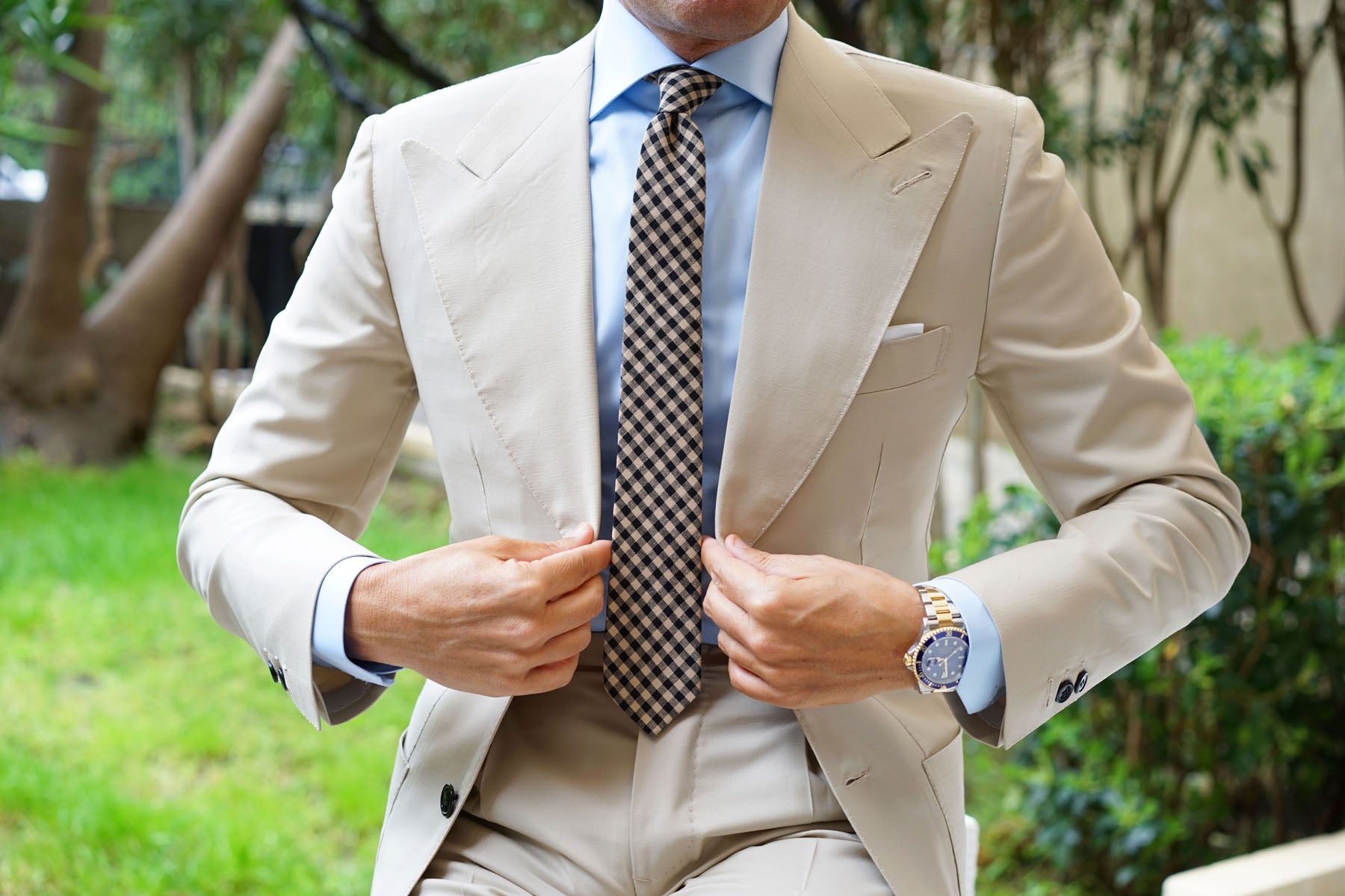 Khaki Black Gingham Blend Skinny Tie