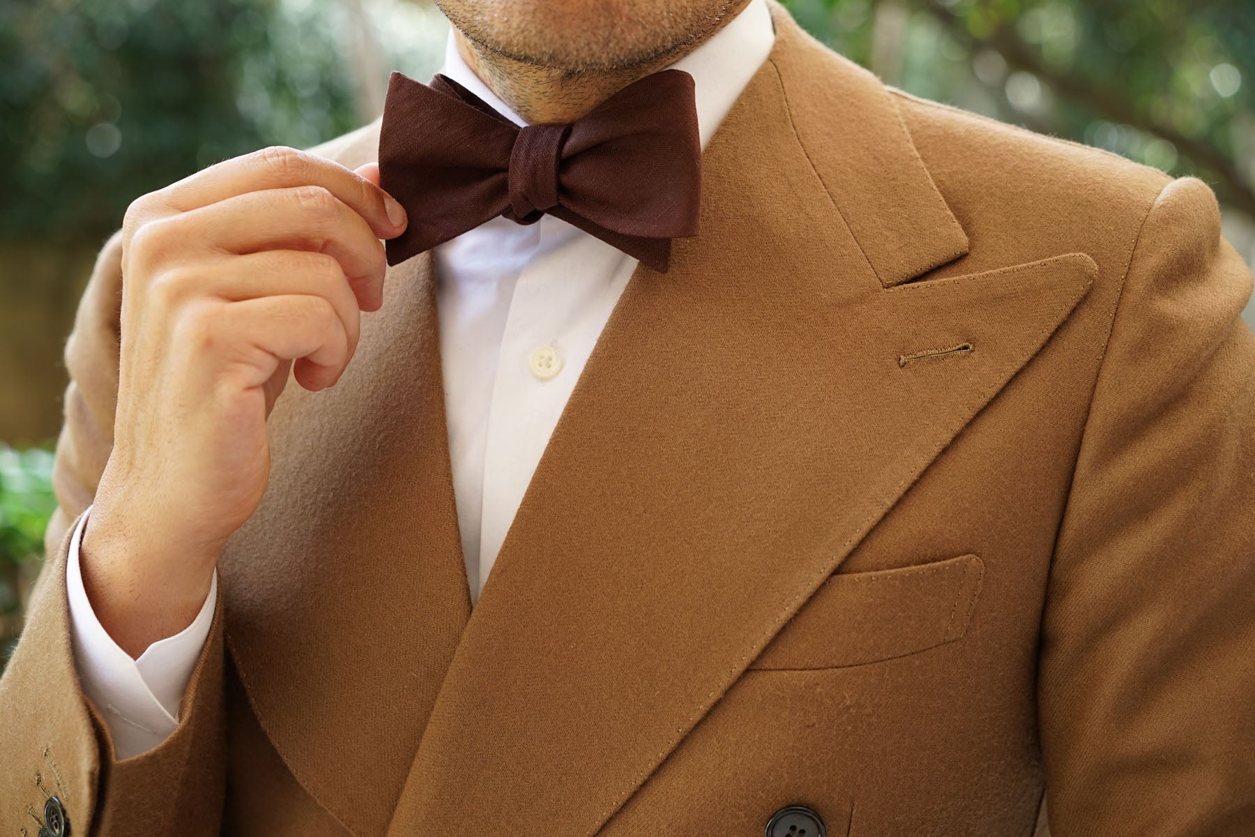 Walnut Brown Slub Linen Self Bow Tie