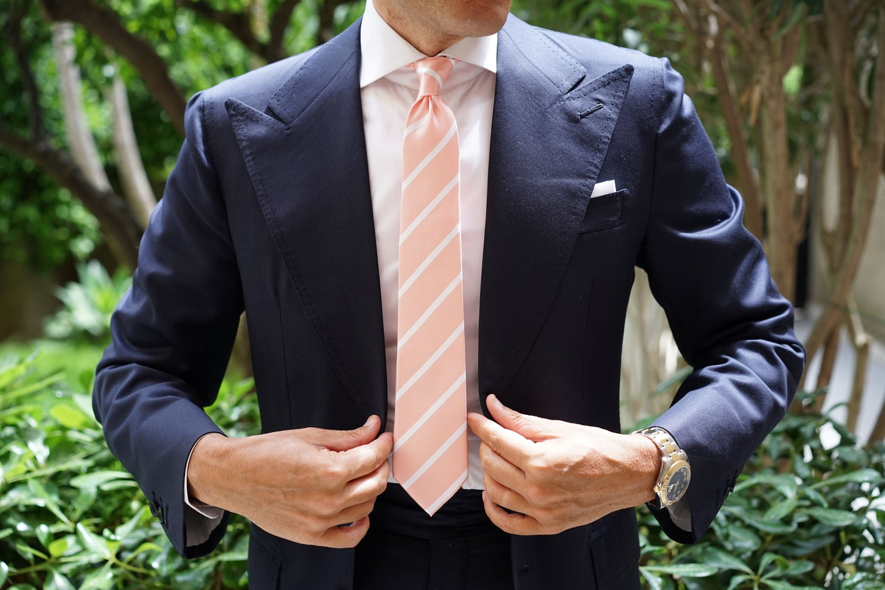 Peach Striped Skinny Tie