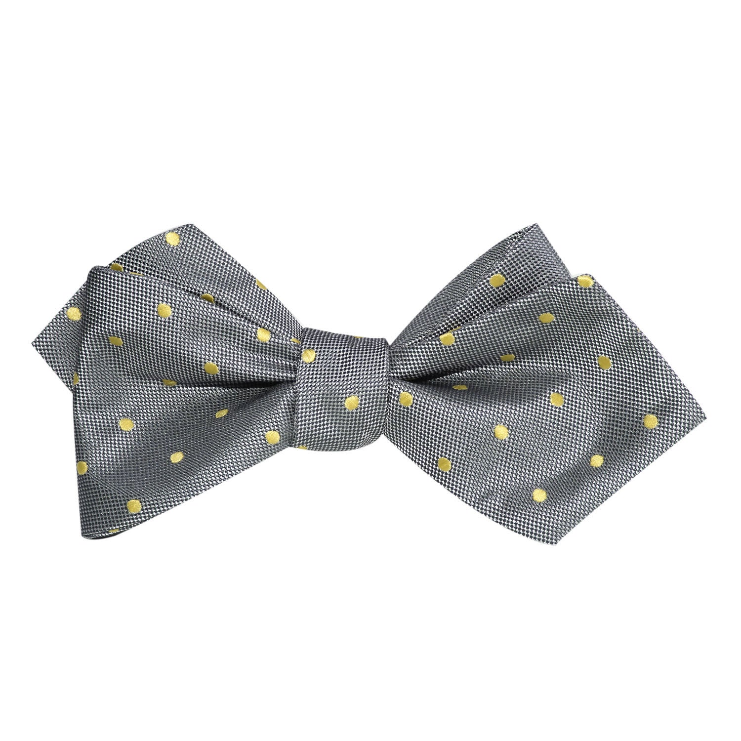 Grey with Yellow Polka Dots Self Tie Diamond Tip Bow Tie