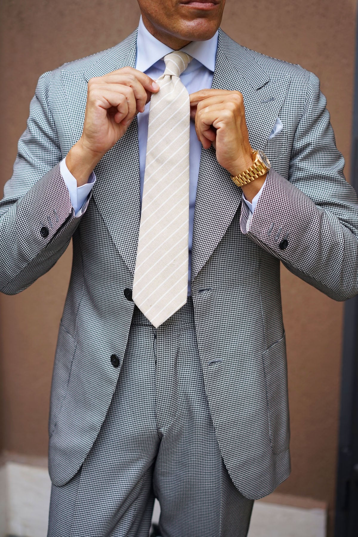 Khaki Linen Pinstripe Tie