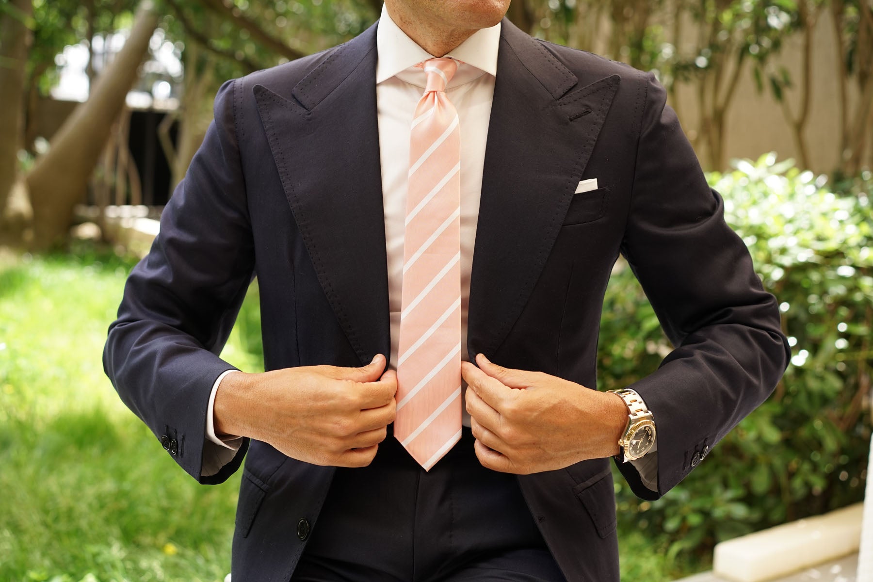 Peach Striped Skinny Tie