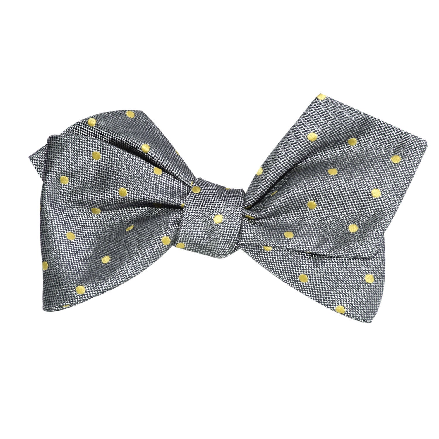 Grey with Yellow Polka Dots Self Tie Diamond Tip Bow Tie