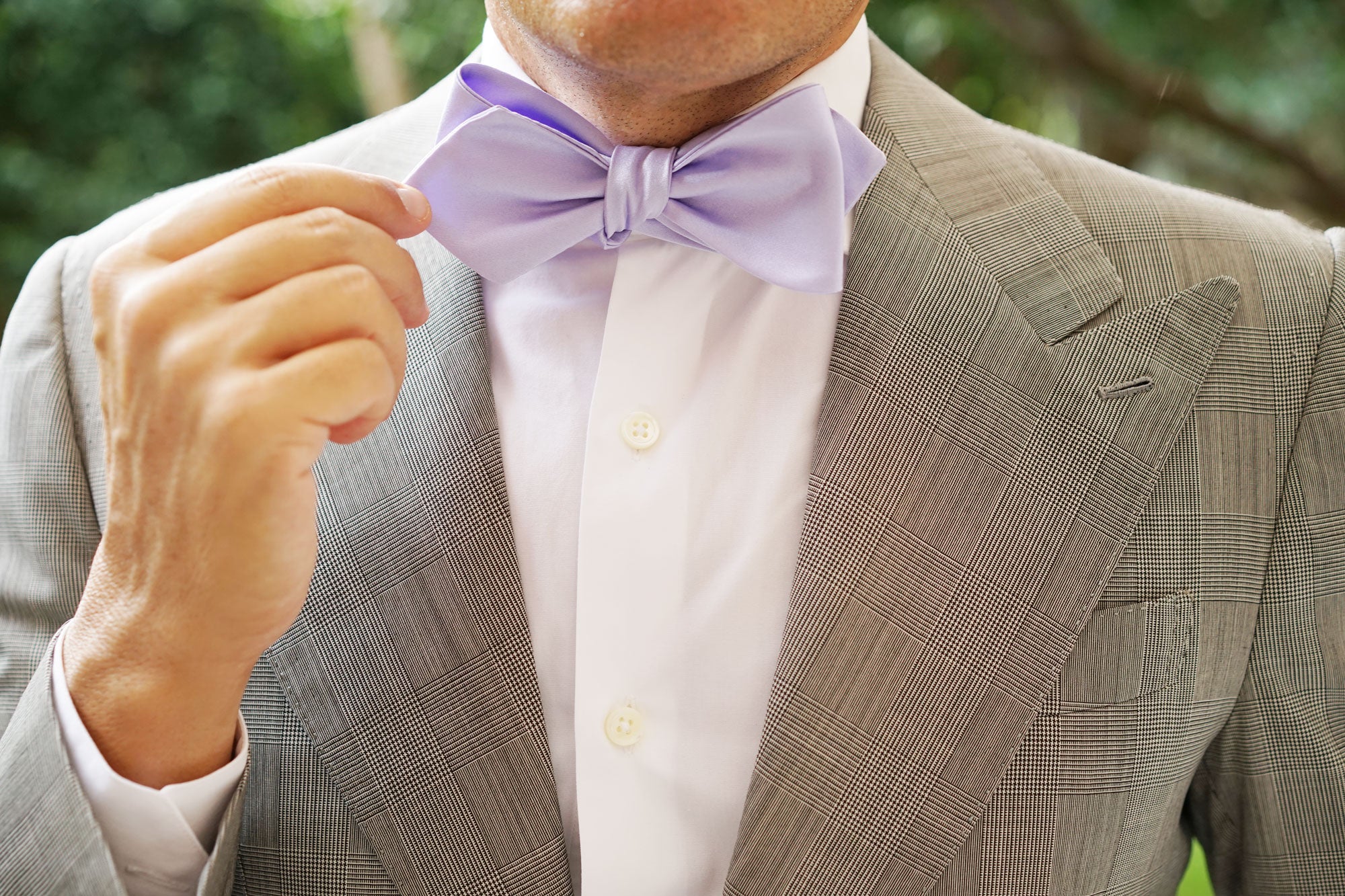 Lavender Purple Satin Self Tie Diamond Tip Bow Tie