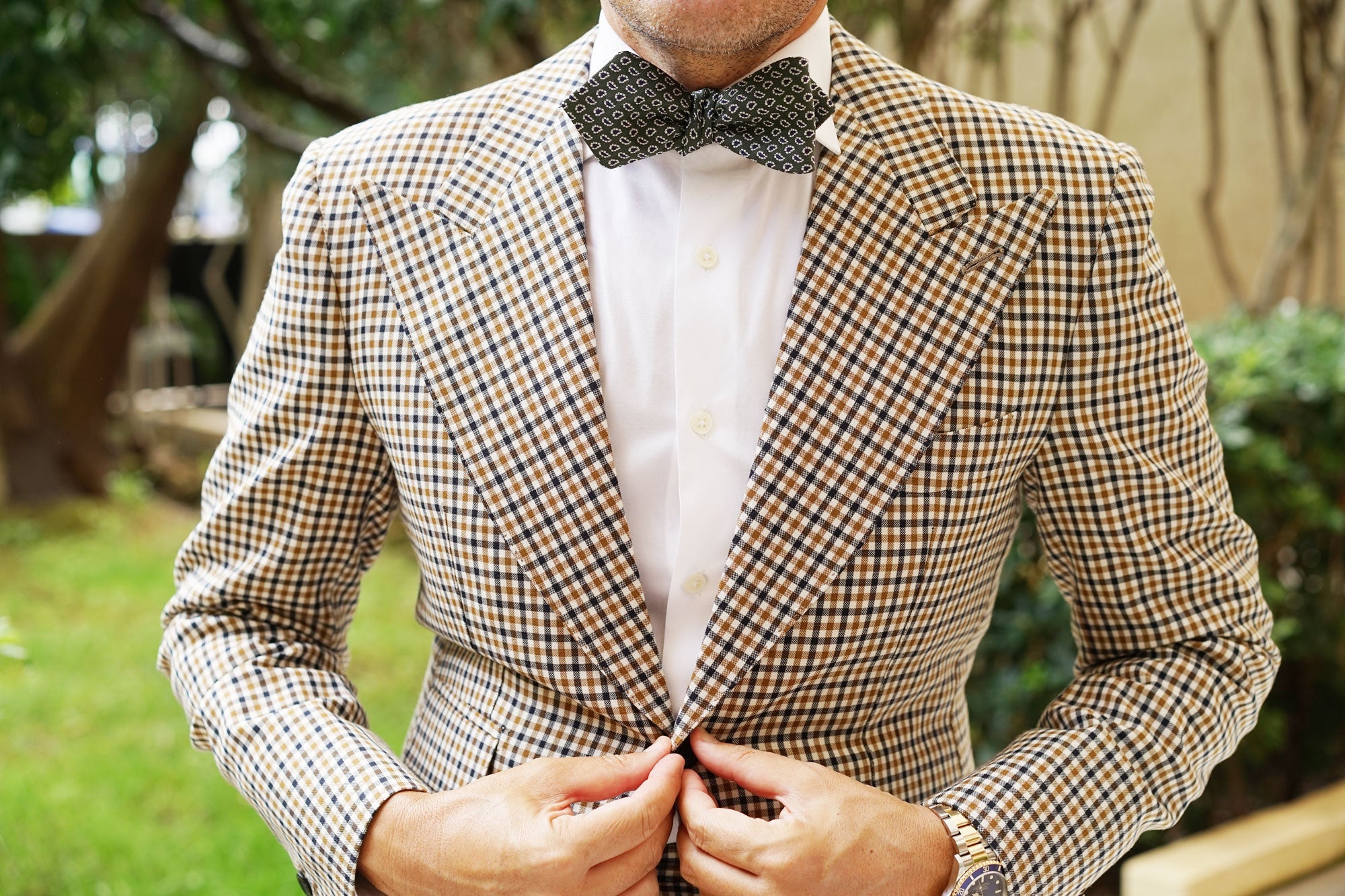 Forest Green Paisley Diamond Self Bow Tie