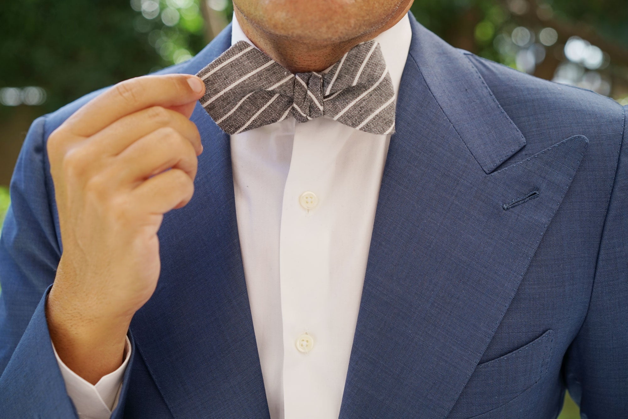 Kettle Linen Black Pinstripe Diamond Self Bow Tie