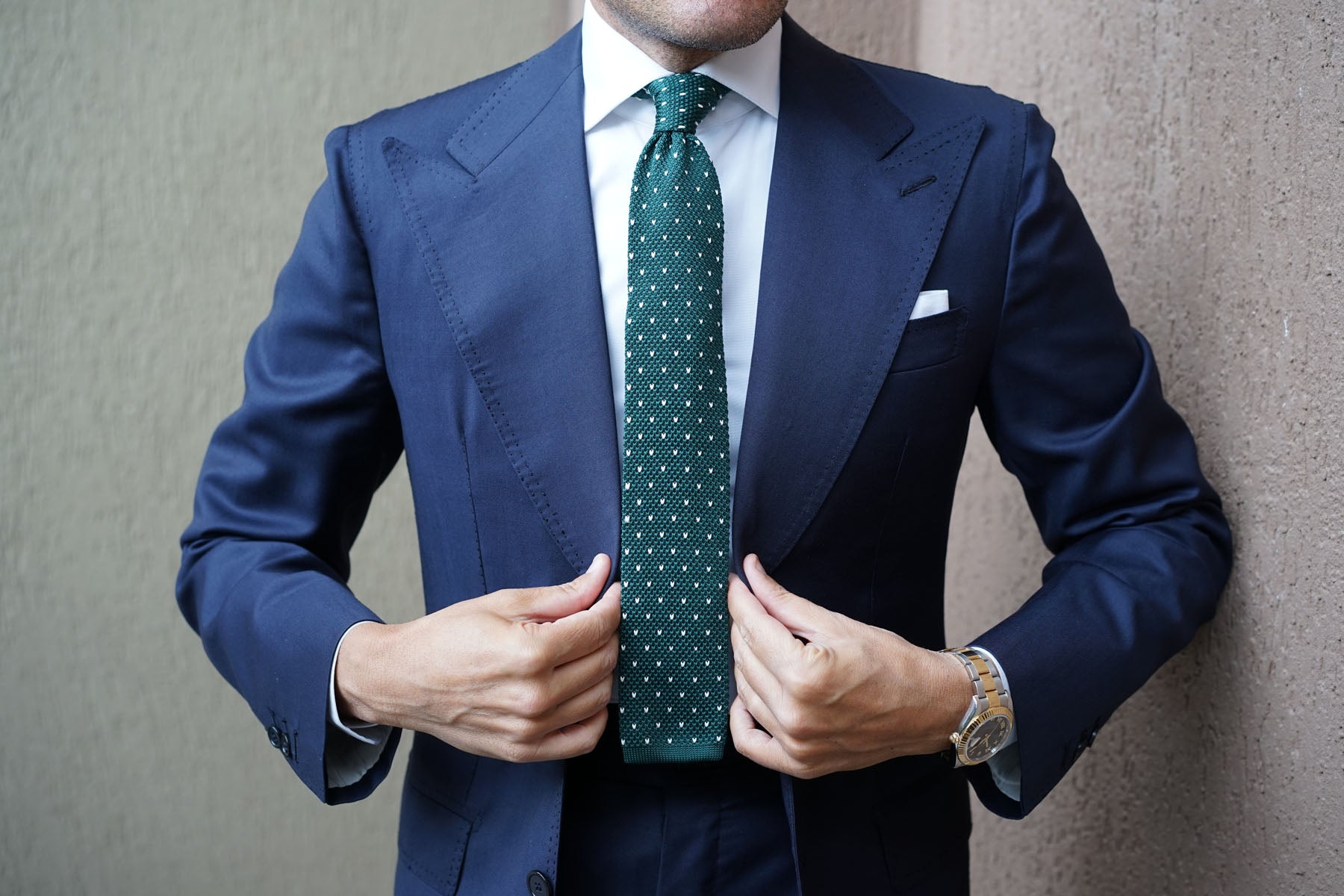 Forest Green & White Pattern Knitted Tie