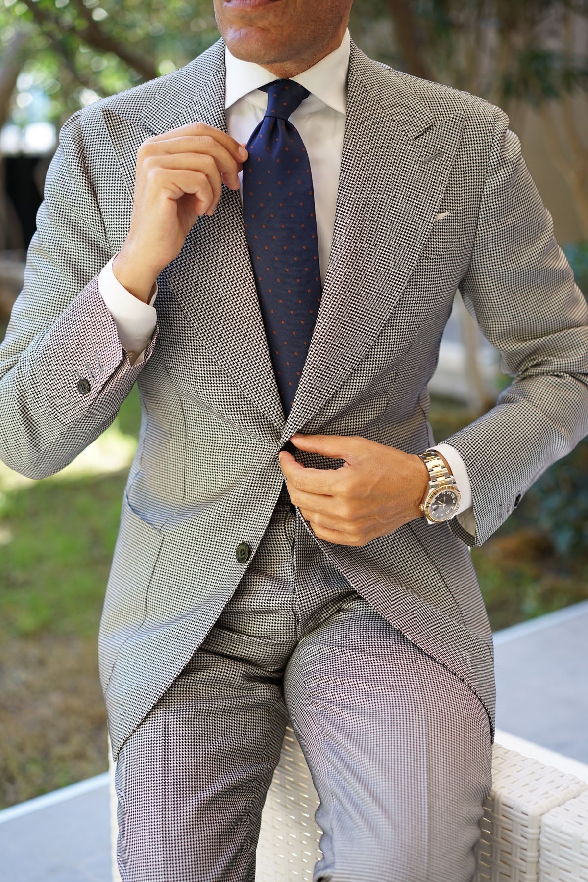 Navy Blue with Brown Polka Dots Necktie