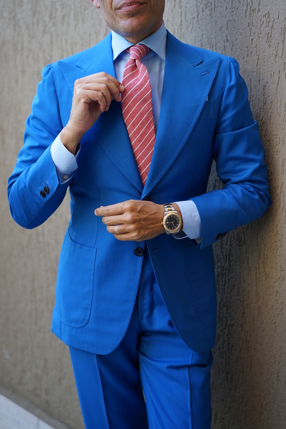 Crimson Red Linen Pinstripe Tie