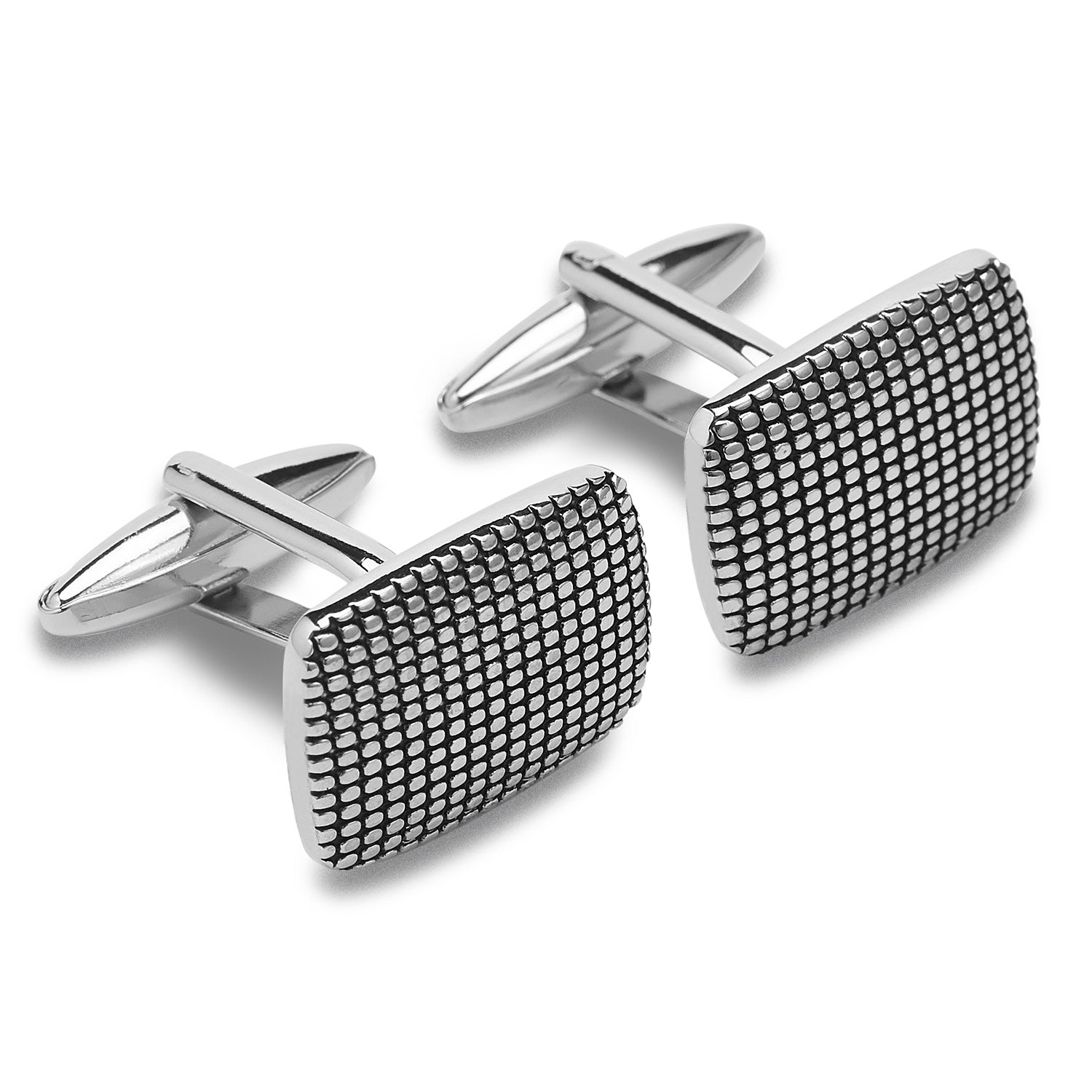 Robert II Silver Studded Rectangle Cufflinks