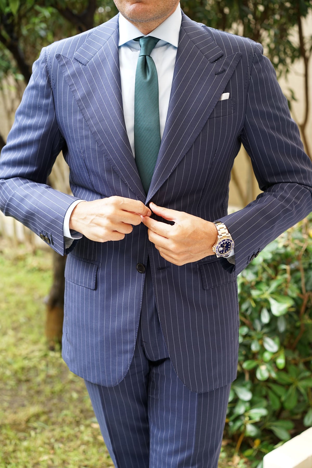 Dark Green Herringbone Skinny Tie