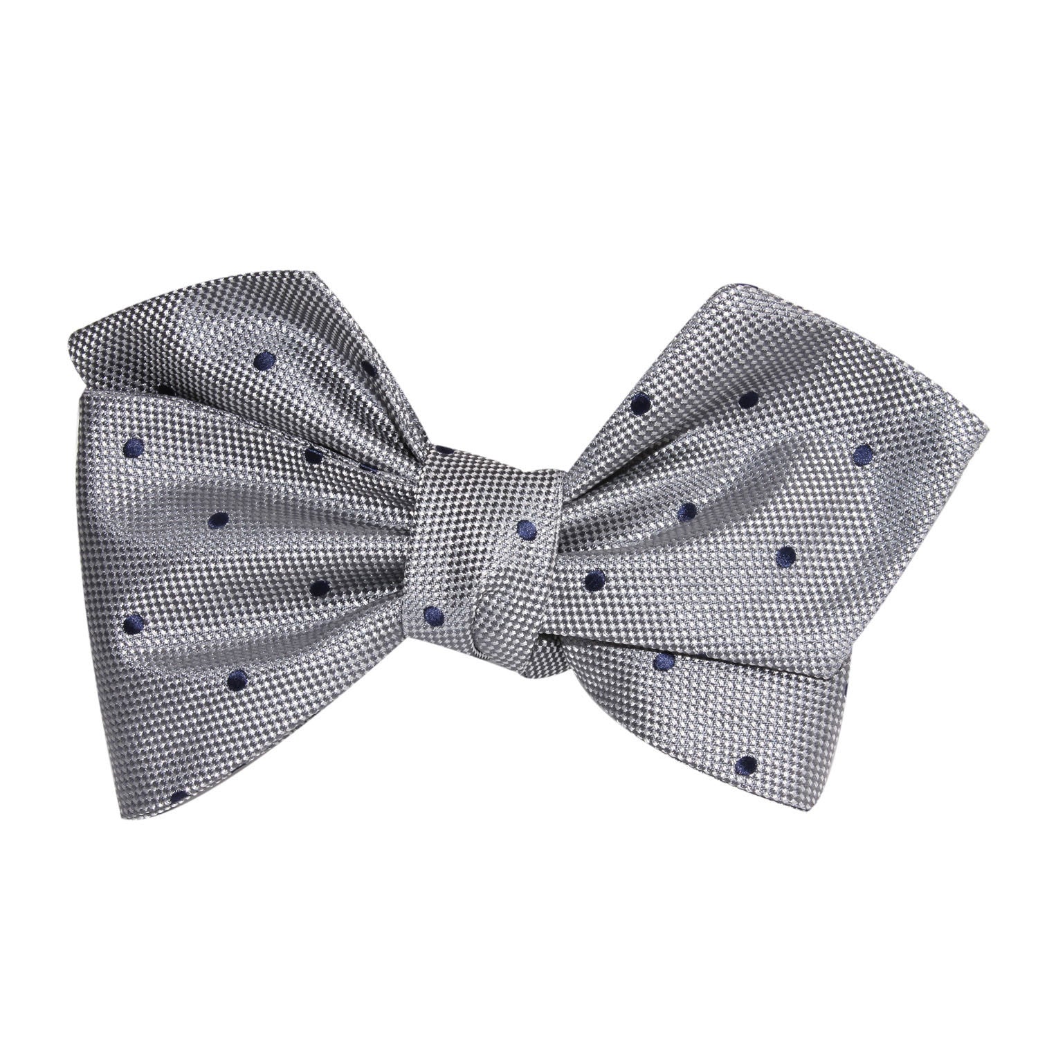 Grey with Oxford Navy Blue Polka Dots Self Tie Diamond Tip Bow Tie