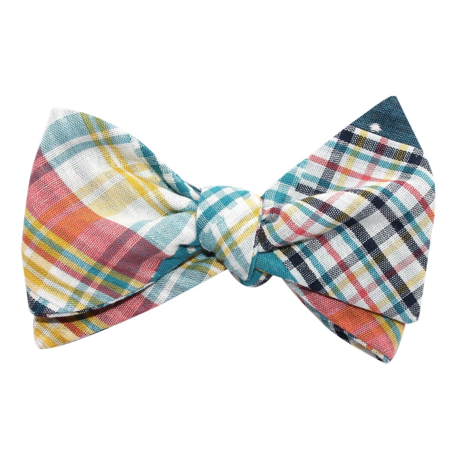 Plaid Blue Gingham Cotton Polka Dot Self Tie Bow Tie