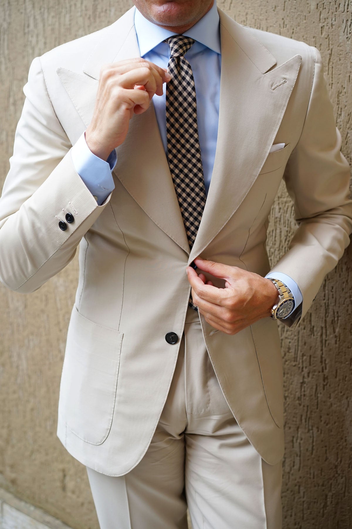 Khaki Black Gingham Blend Skinny Tie